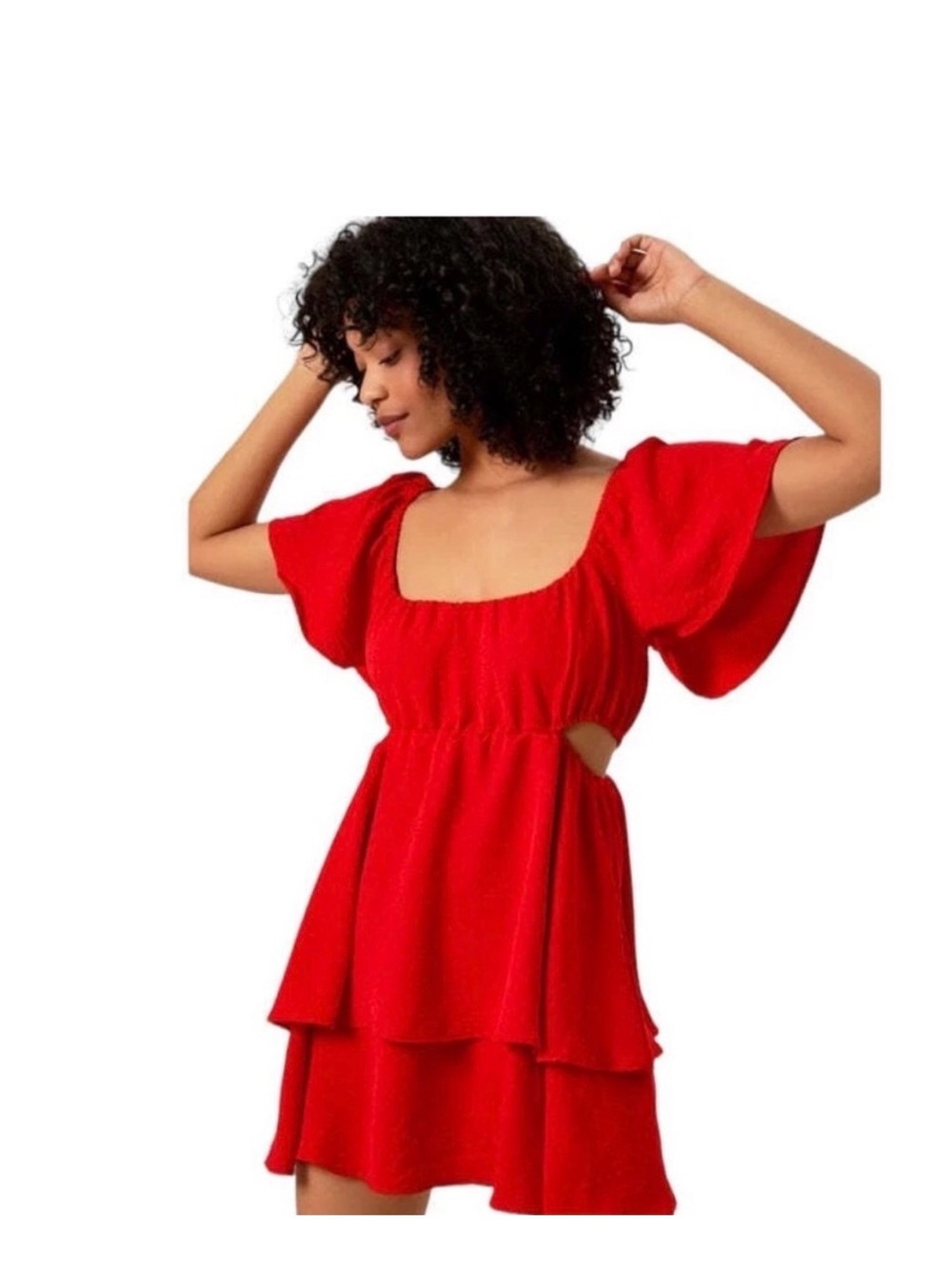 Altar'd State Red Off-Shoulder Tiered Mini Dress